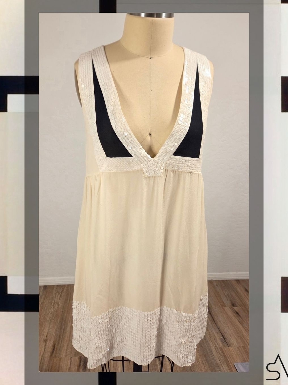 See by Chloé Y2K Retro Mod Romantic Silk Sequin-Embellished Mini Dress Size 4